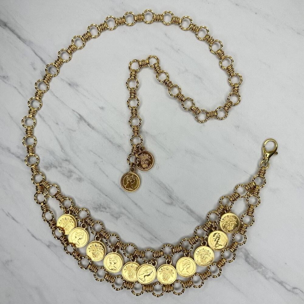Bijoux Cascio Vintage Coin Charm Gold Tone Chain Belt Small/Medium (S/M) ✨